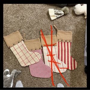 Set of Burlap and Striped Christmas Stockings